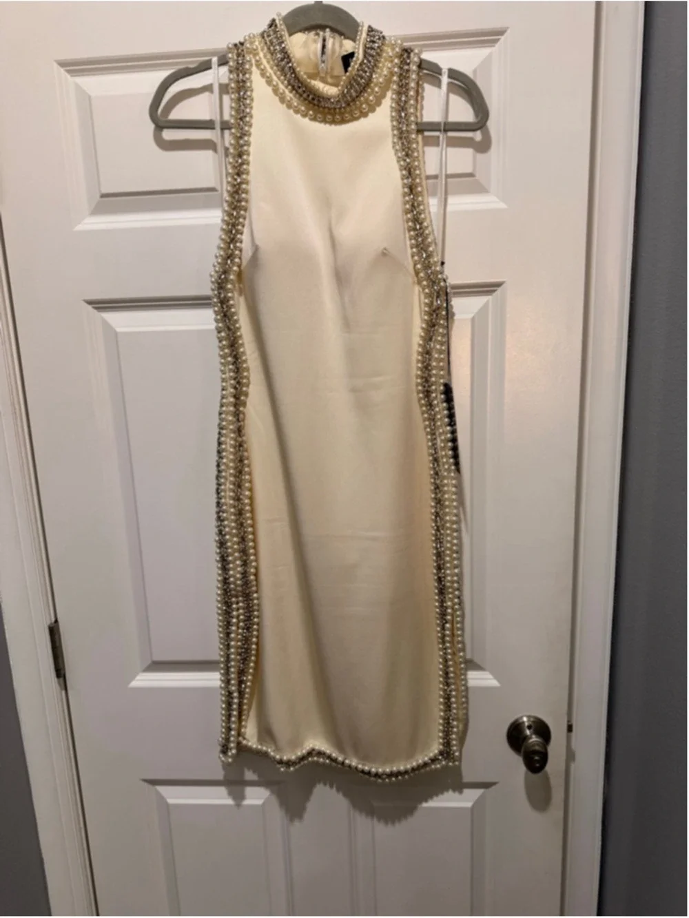 Women's Mac Duggal Ivory Embellished Mini Dress Size 4